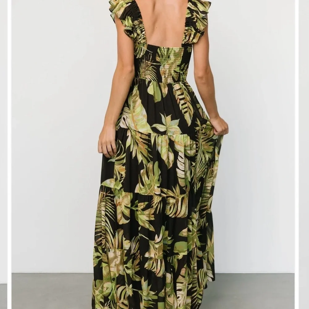 Baltic Born Encinitas Black and Green palm maxi Dress large - Picture 4 of 13